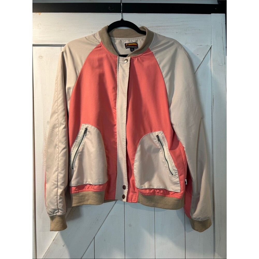 Brooklyn Industries Coral & Beige Bomber Jacket Size Large